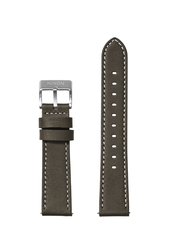 23mm Stitched Leather Band - Dark Olive
